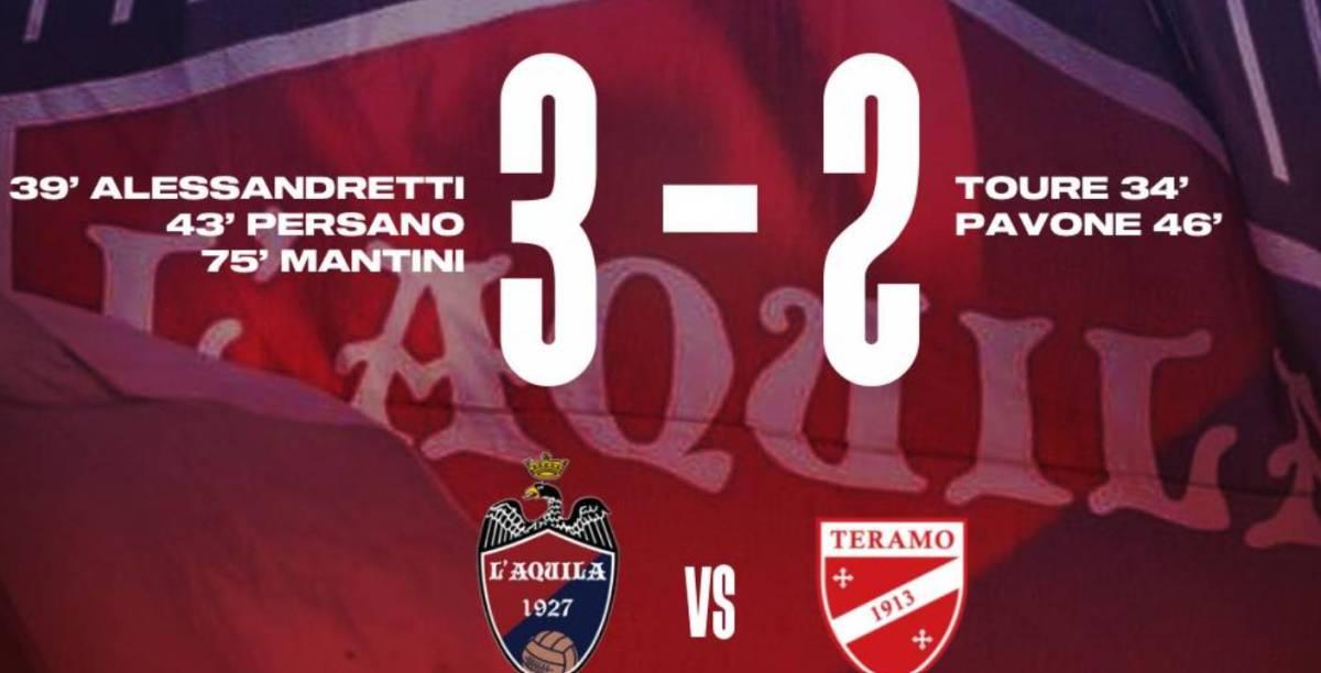 L’AQUILA 1927 VINCE IL DERBY CON IL TERAMO E CHIUDE AL SECONDO POSTO