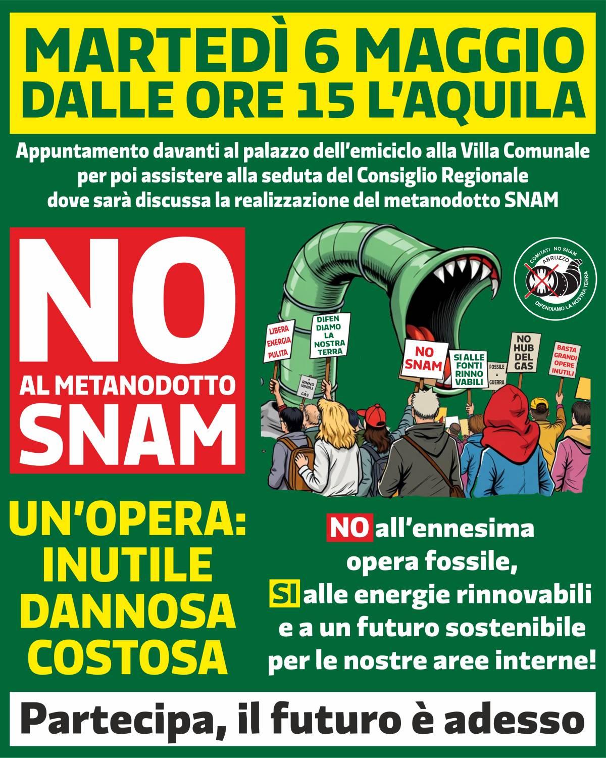 NO SNAM: “IL 6 MAGGIO CHIAMATA AL CONSIGLIO REGIONALE”, COMITATI ALL’AQUILA