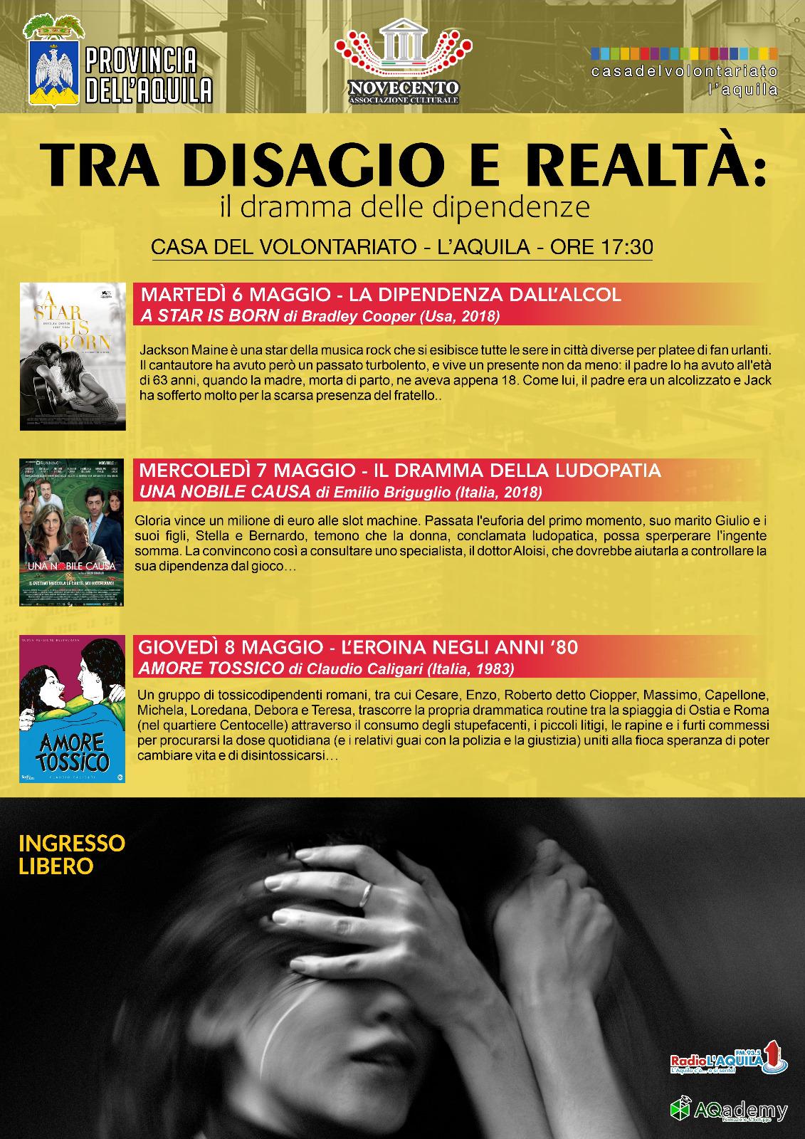 IL DRAMMA DELLE DIPENDENZE: ALL’AQUILA TRE APPUNTAMENTI APERTI ALLA CITTADINANZA