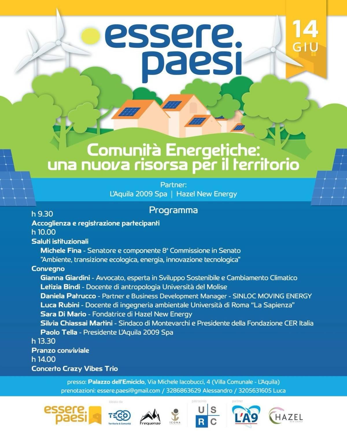 ESSERE PAESI: ALL’EMICICLO CONVEGNO SU COMUNITA’ ENERGETICHE E SVILUPPO LOCALE