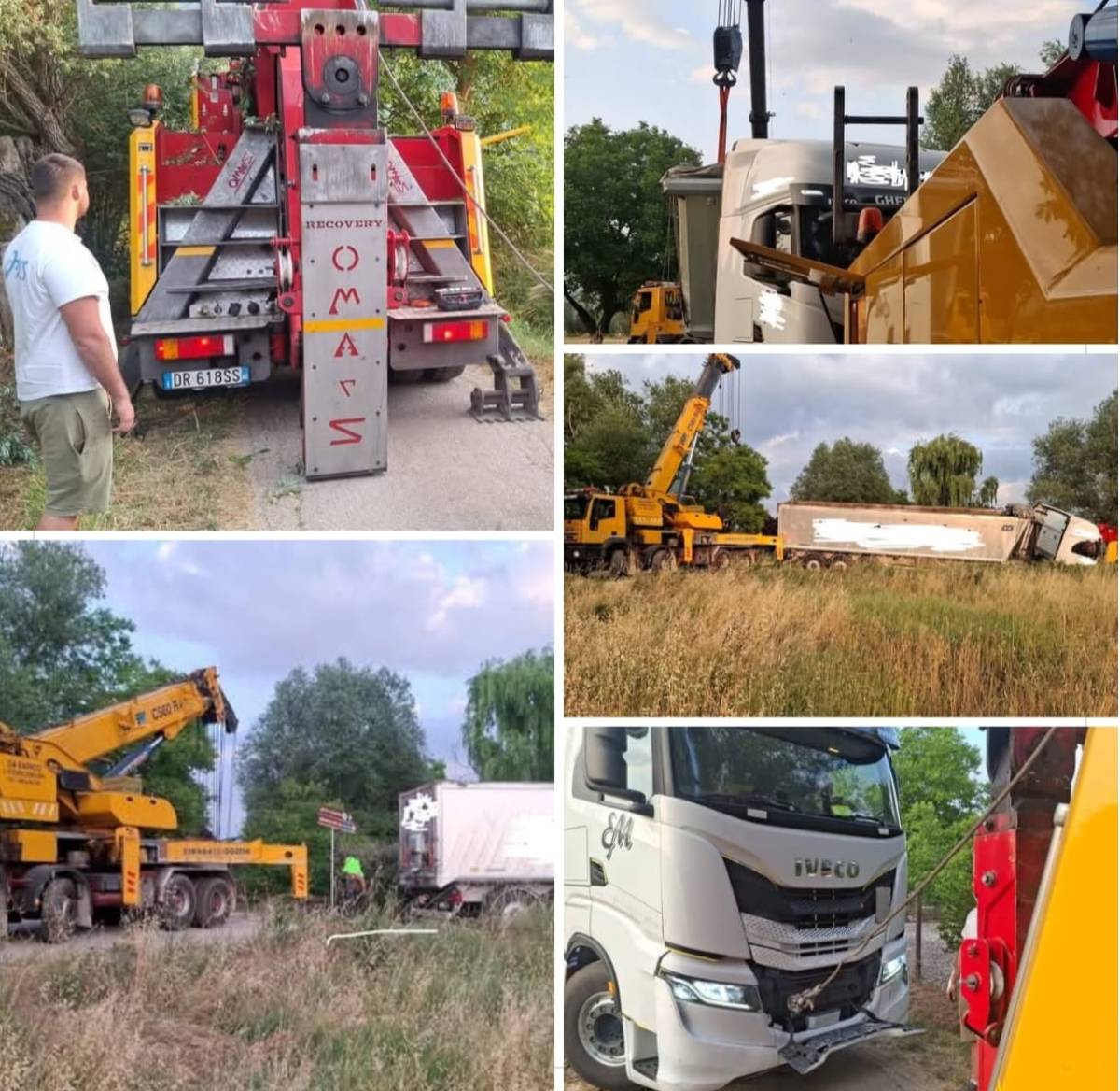 SANT’EUSANIO FORCONESE: GROSSO CAMION FINISCE FUORI STRADA, AUTISTA EVITA IL PEGGIO