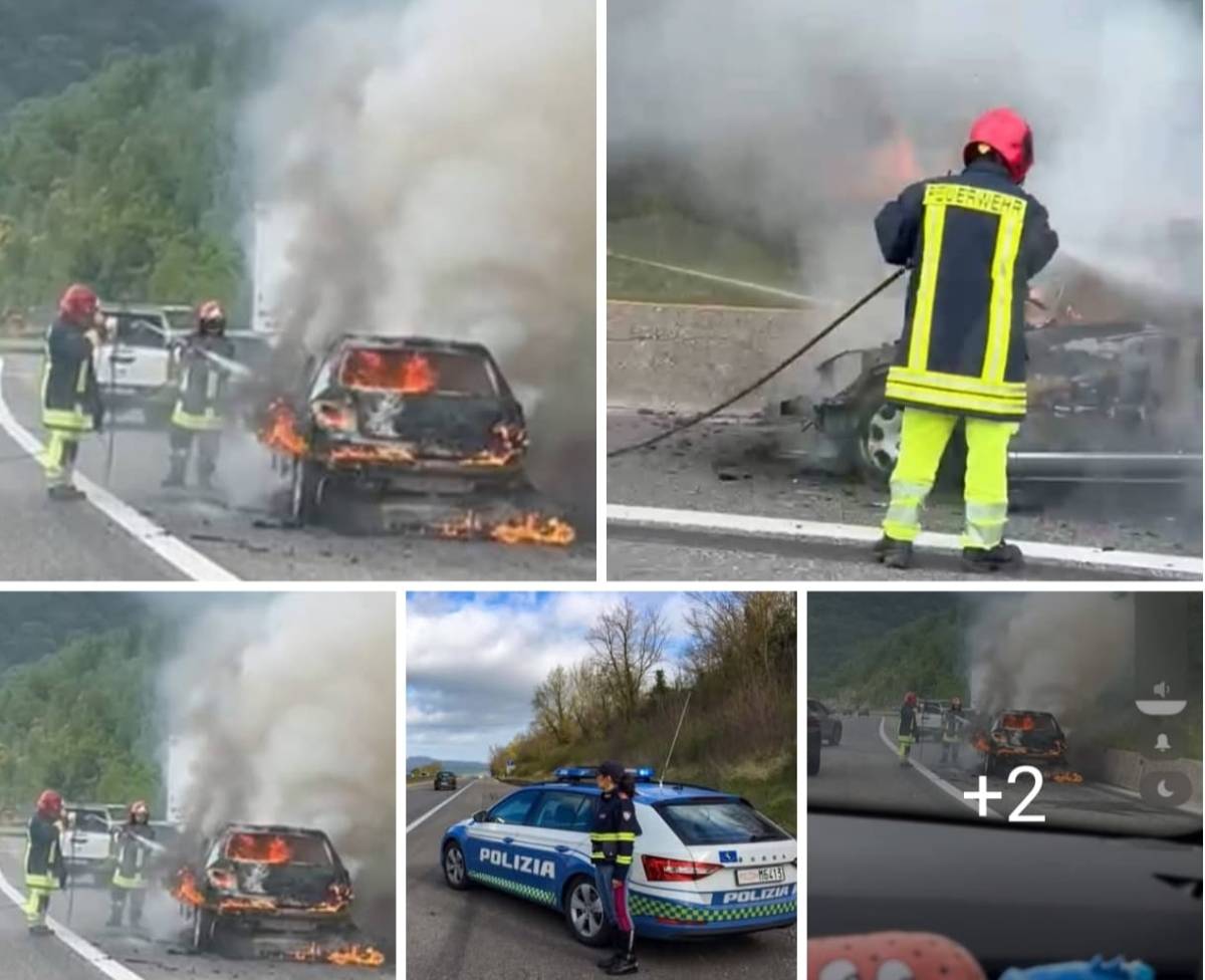 AUTOMOBILE IN FIAMME IN A24 DIREZIONE TERAMO-L’AQUILA. NESSUN FERITO MA MACCHINA DISTRUTTA