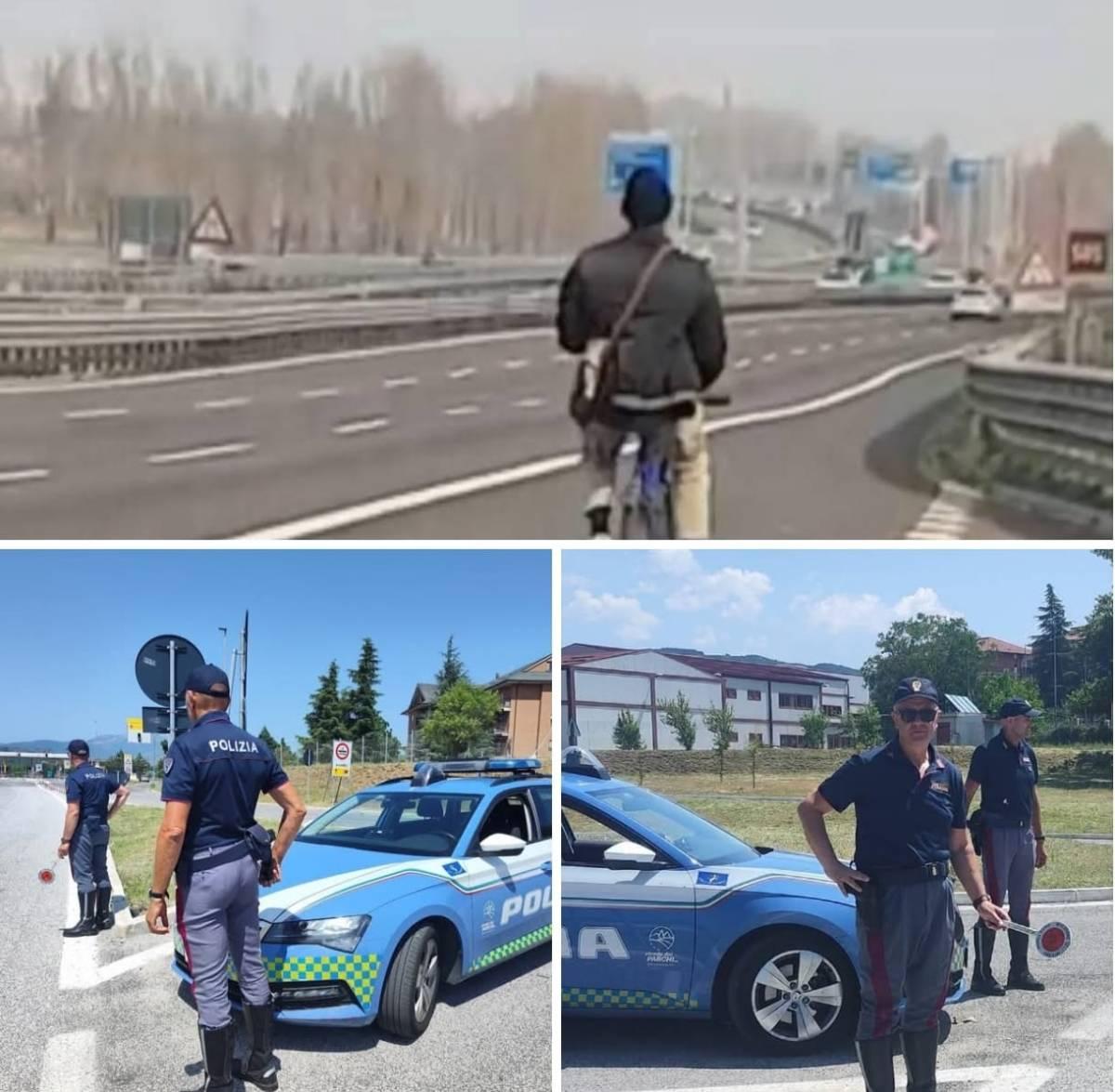 CICLISTA SFRECCIA IN A24 NEL TRATTO TRA L’AQUILA E AVEZZANO: FERMATO E MULTATO DALLA POLSTRADA