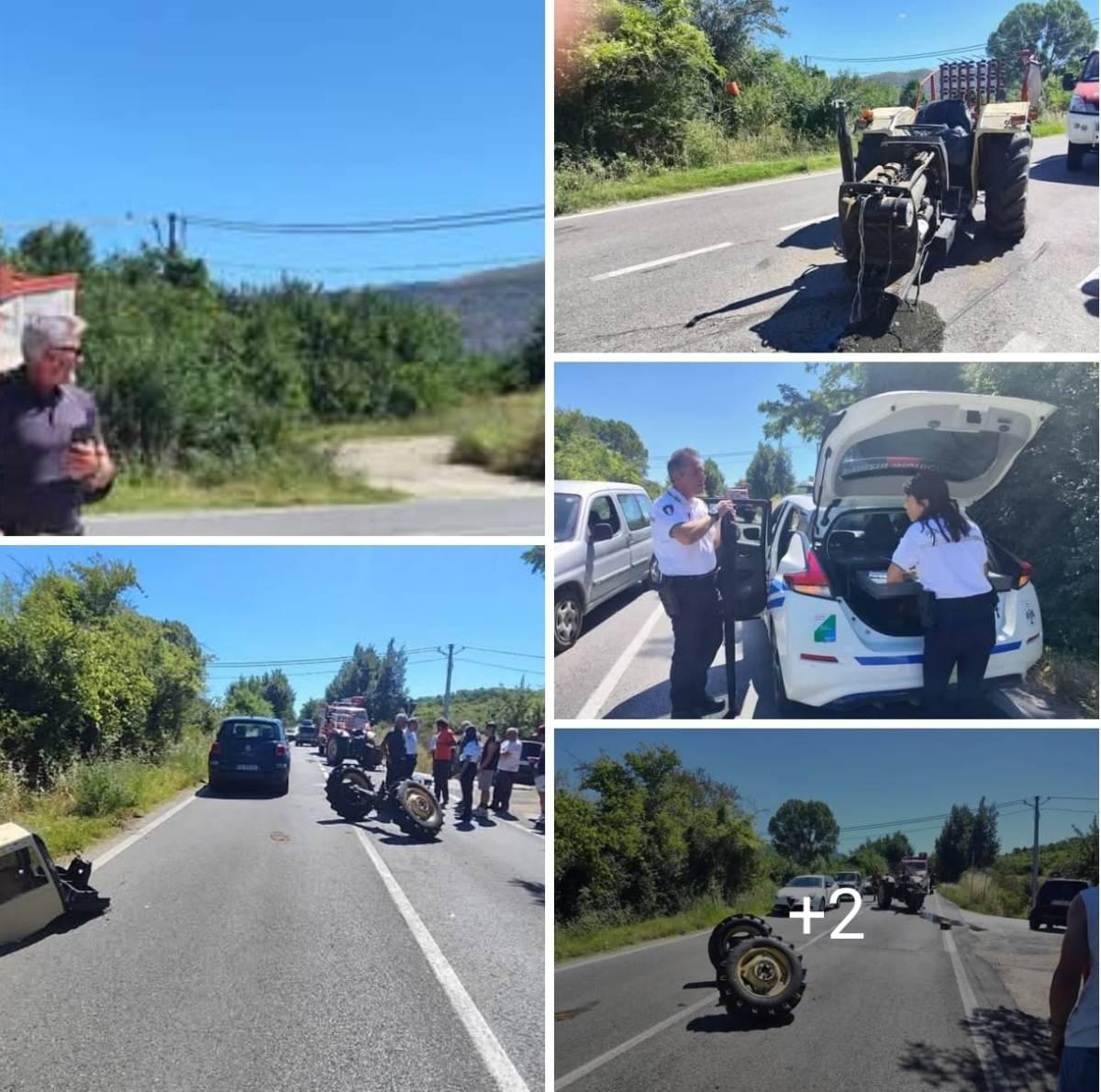 L’AQUILA: PAUROSO SCHIANTO AUTO-TRATTORE FRA COPPITO E PRETURO, 3 FERITI. MEZZO AGRICOLO A PEZZI