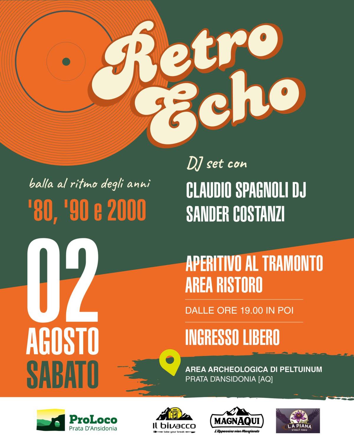 PELTUINUM: IL 2 AGOSTO RETRO ECHO NELL’AREA ARCHEOLOGICA, APERITIVO AL TRAMONTO, MUSICA ’80 E ’90