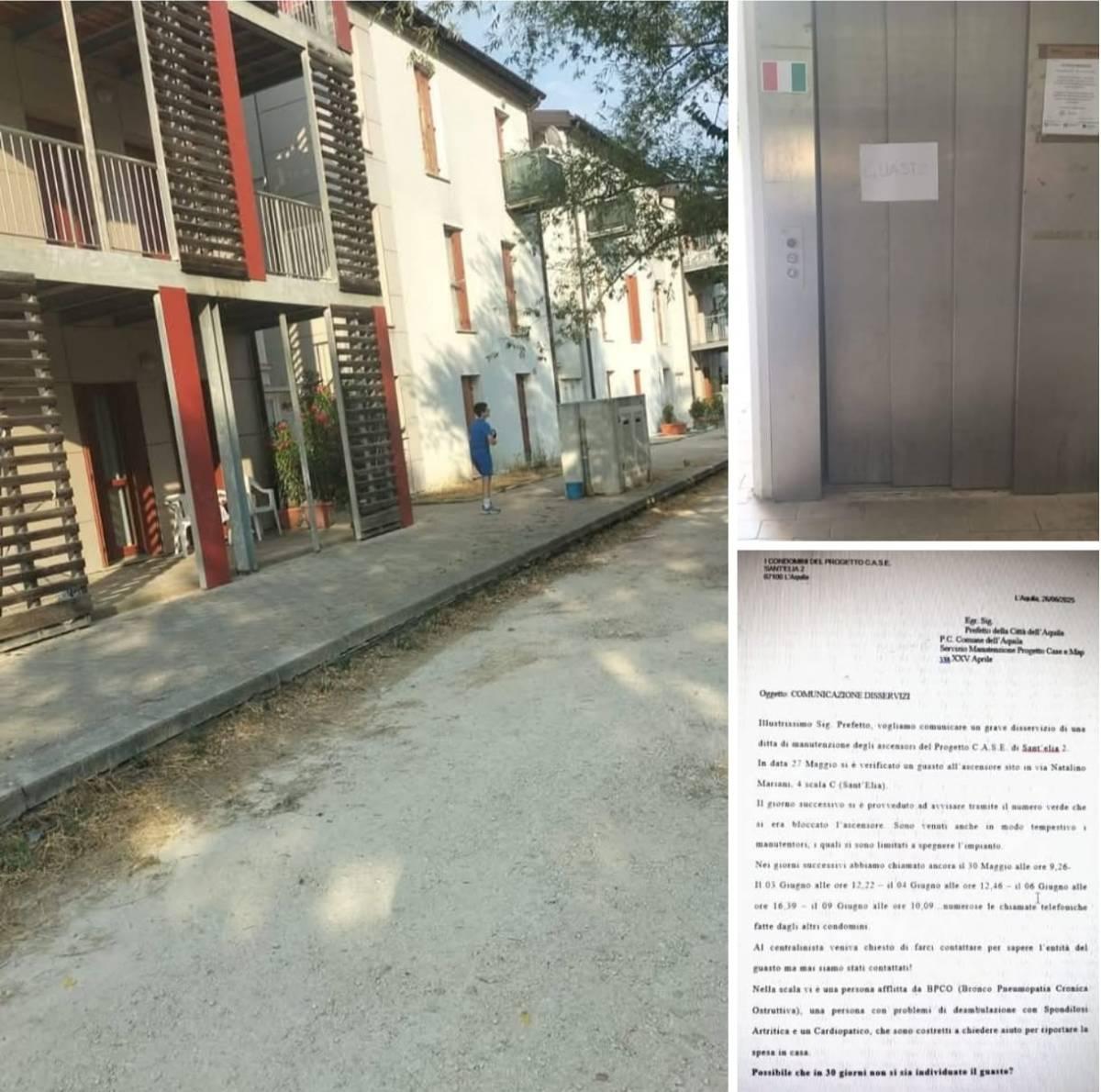PROGETTO CASE SANT’ELIA: “ASCENSORE ROTTO DA MAGGIO”, RESIDENTI SCRIVONO A PREFETTO DELL’AQUILA