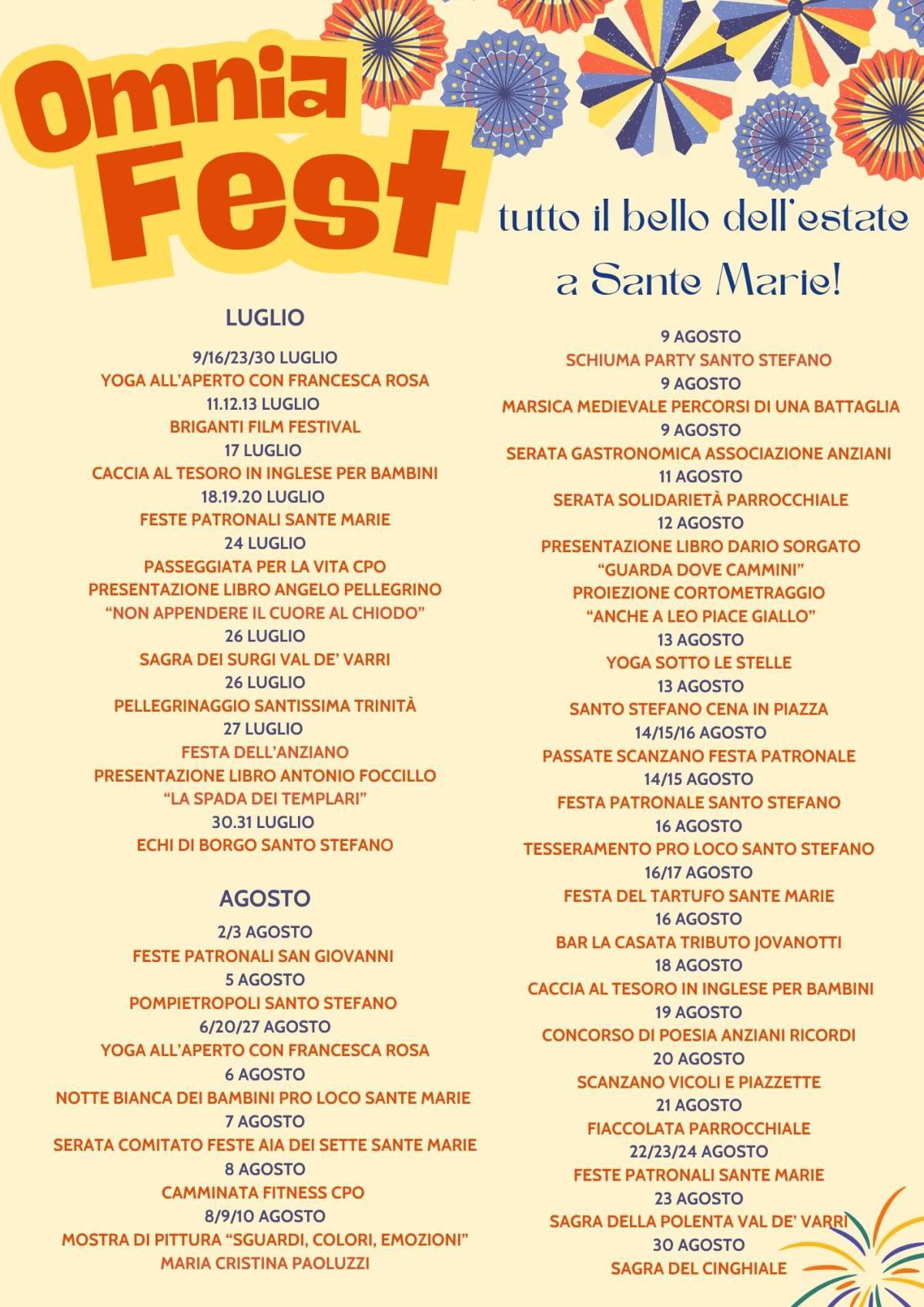 SANTE MARIE: TORNA LA RASSEGNA “OMNIA FEST” CON UN CALENDARIO VARIEGATO DI EVENTI