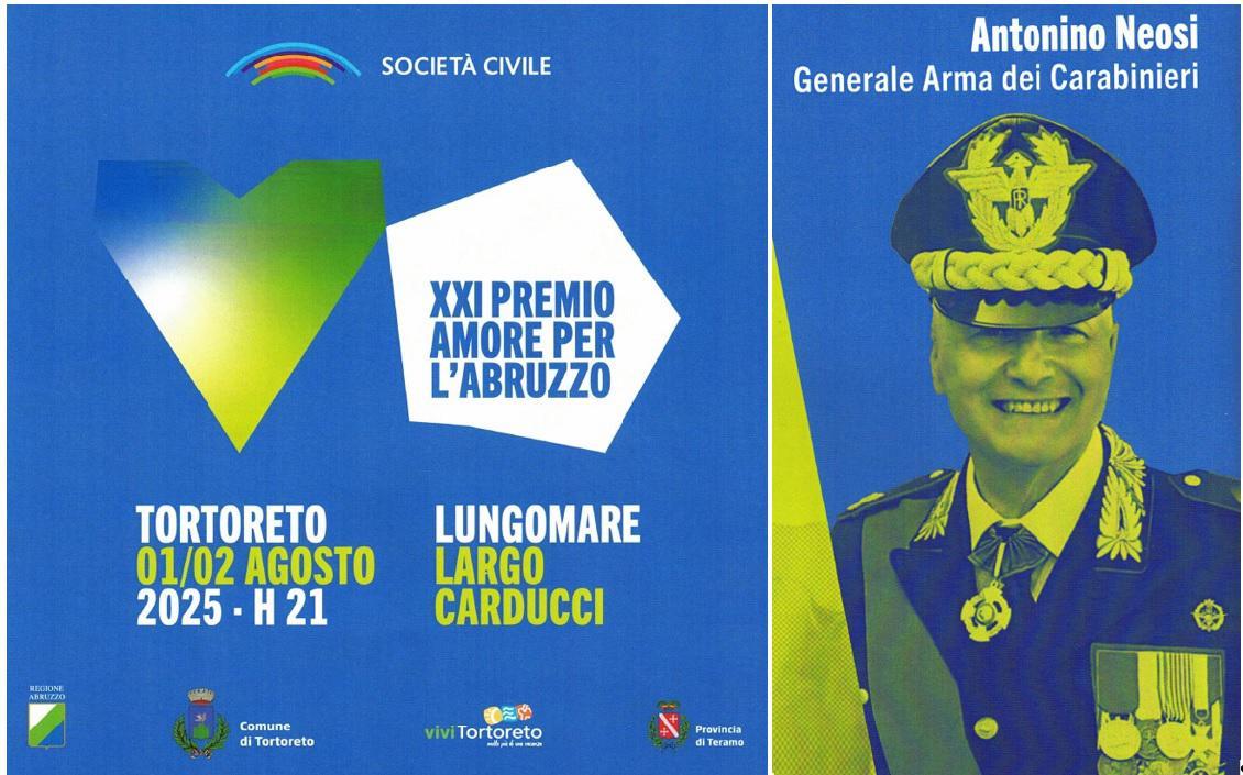 TORTORETO: IL GENERALE ANTONINO NEOSI INSIGNITO DEL PREMIO “AMORE PER L’ABRUZZO”