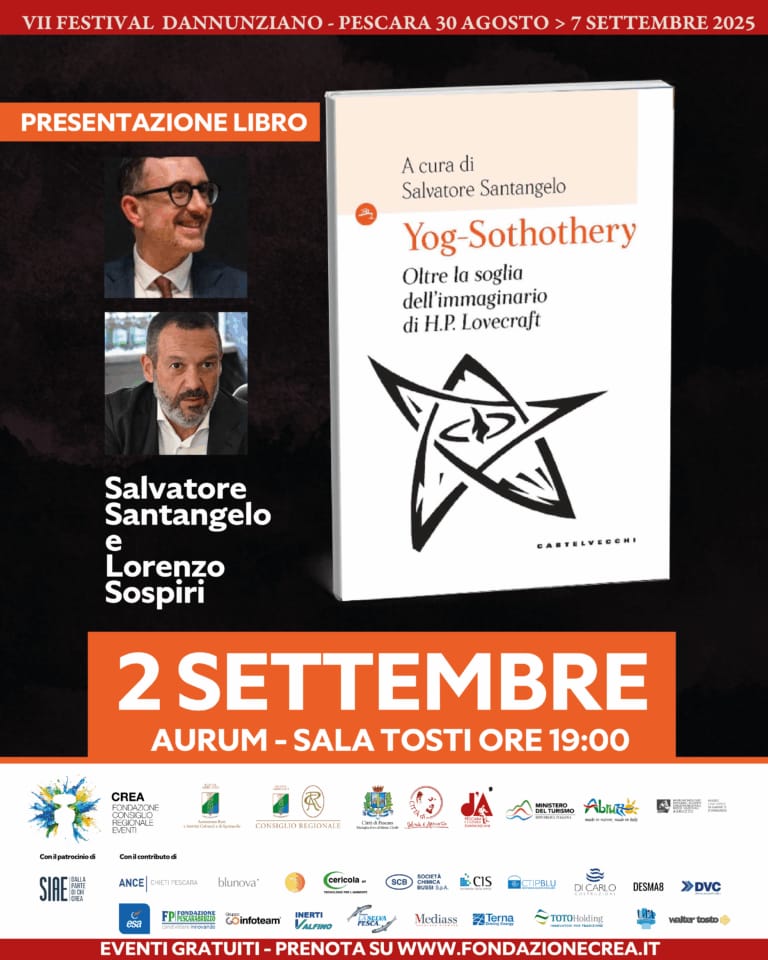 PESCARA: SAGGIO SU LOVECRAFT, MARTEDI’ DIALOGO TRA PRESIDENTE SOSPIRI E SALVATORE SANTANGELO