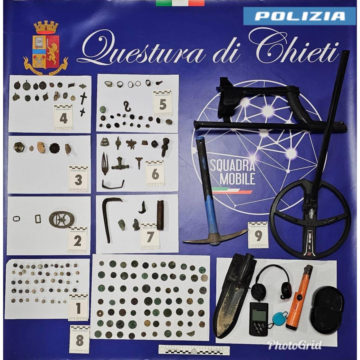 SEQUESTRATI A CHIETI REPERTI ARCHEOLOGICI DI VALORE  TRA CUI MONETE E MONILI: C’E’ UN INDAGATO