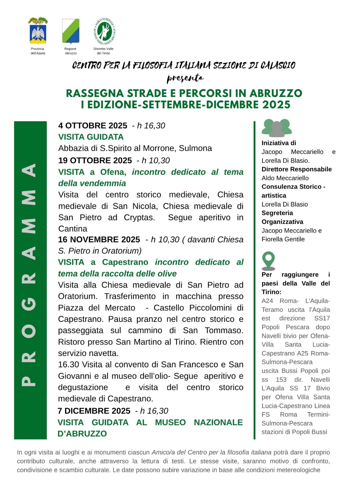 STRADE E PERCORSI IN ABRUZZO: VISITE GUIDATE GRATUITE, IL 19 OTTOBRE TAPPA A OFENA