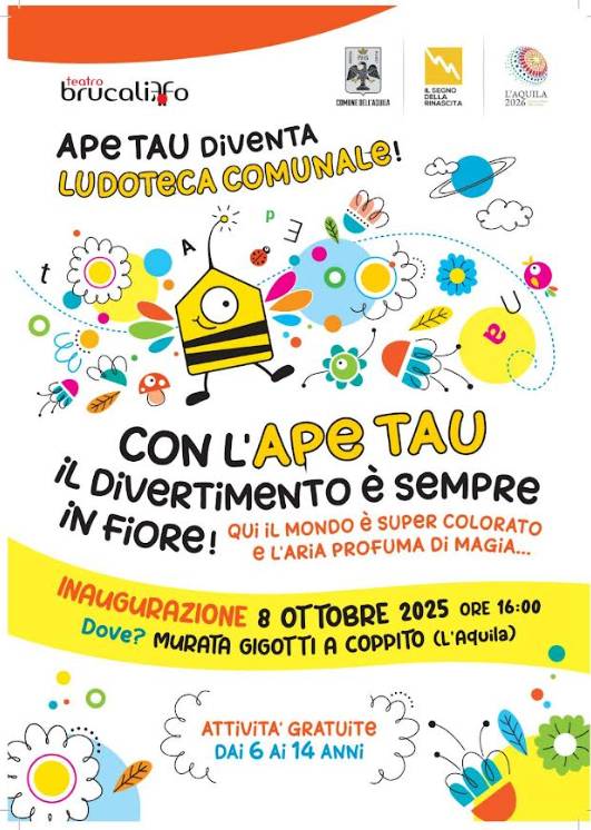 L’AQUILA: L’APE TAU DIVENTA LUDOTECA COMUNALE, DOMANI L’INAUGURAZIONE