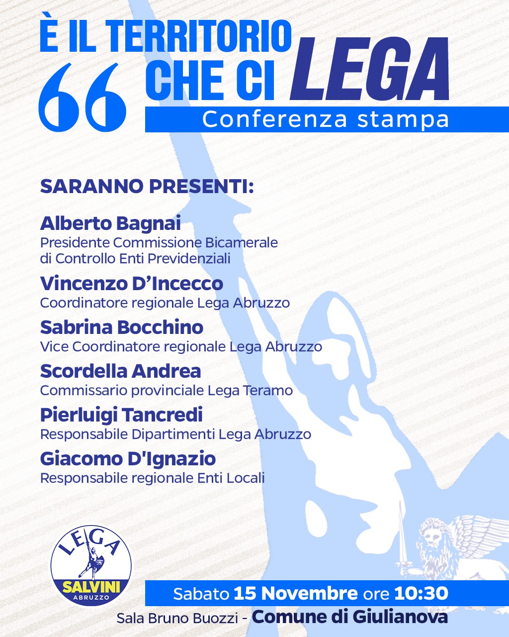 TERAMO: DOMANI PRESENTAZIONE DEI COMMISSARI COMUNALI E DEI RESPONSABILI DEI DIPARTIMENTI DELLA LEGA