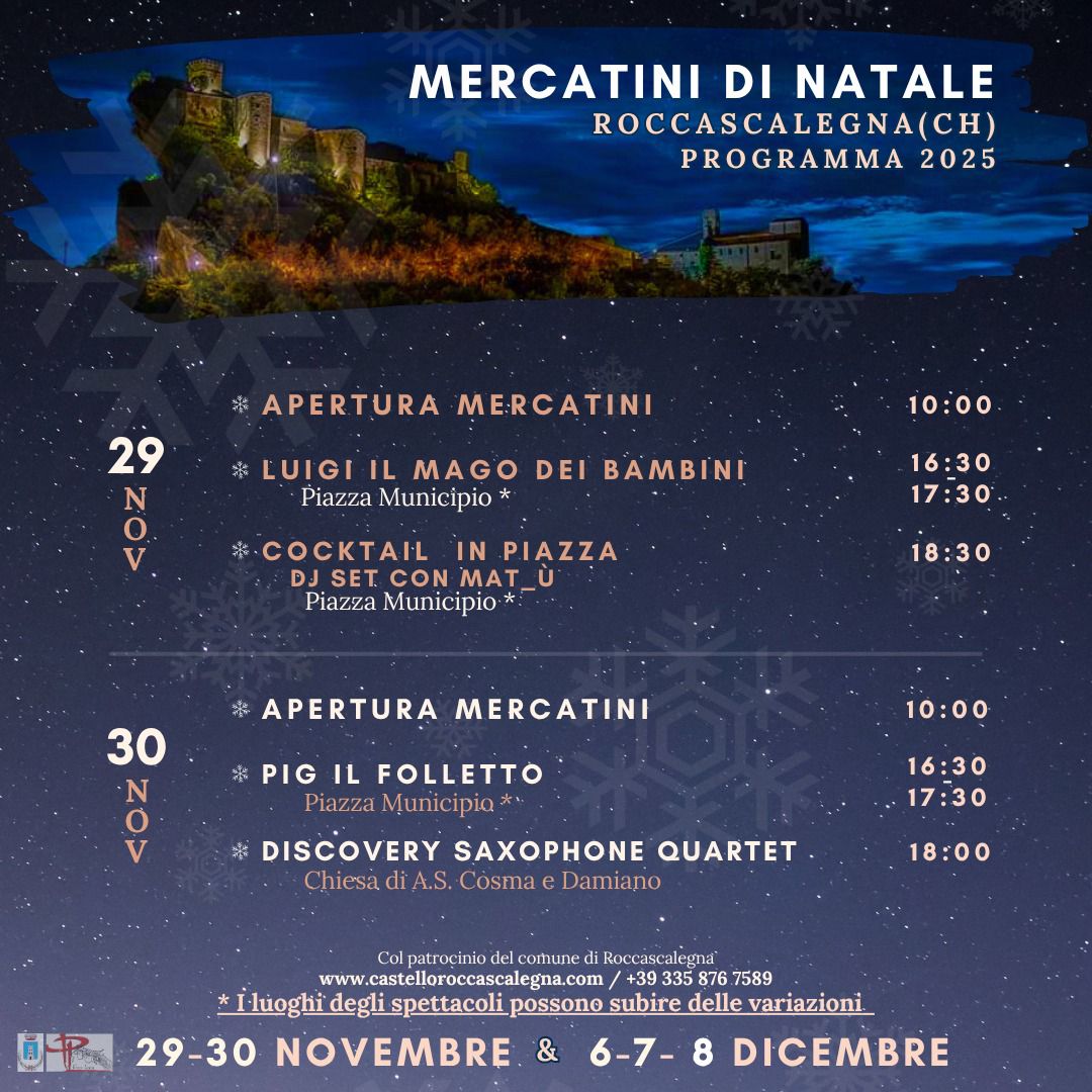 MERCATINI DI NATALE A ROCCASCALEGNA: IL PROGRAMMA