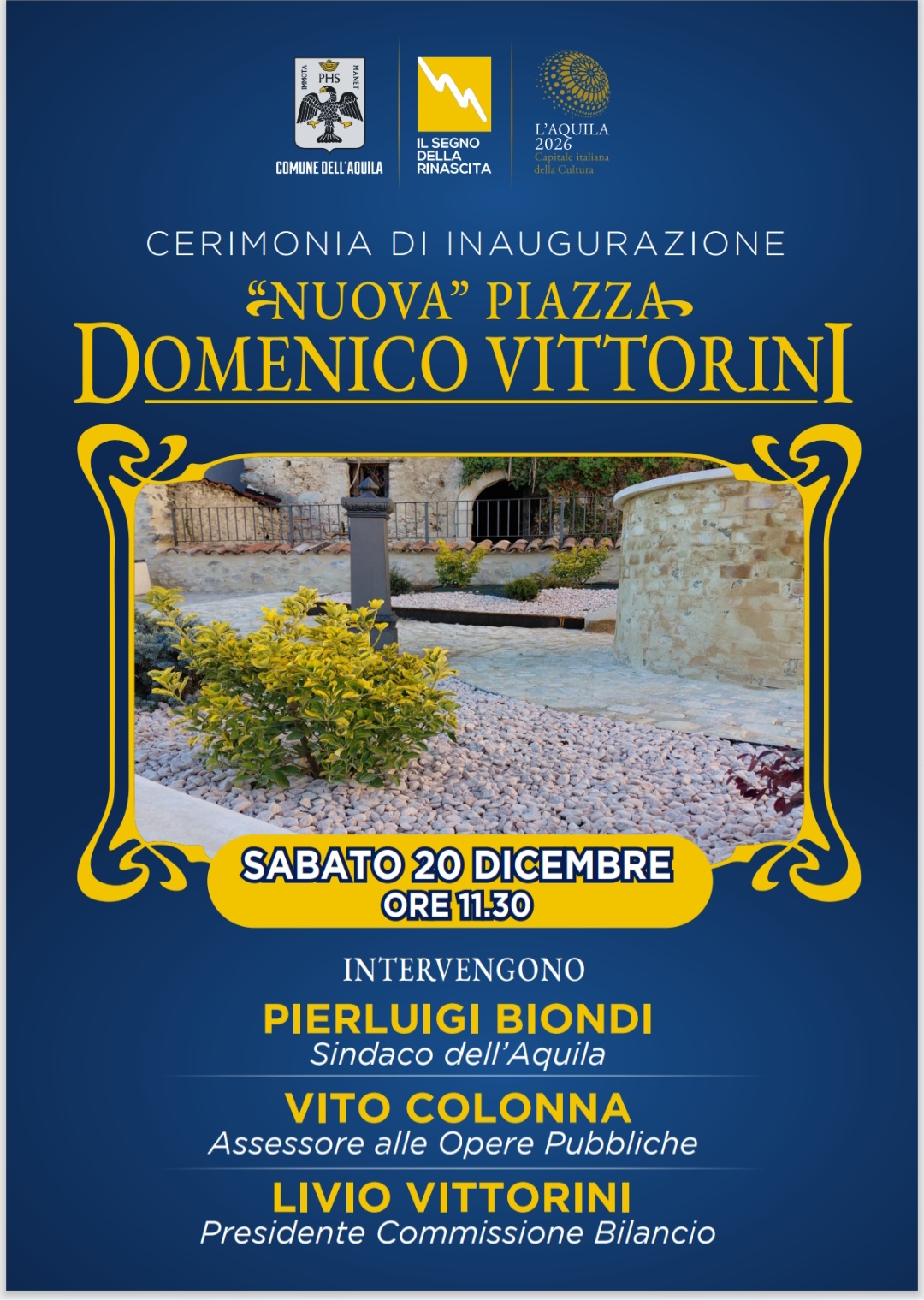 L’AQUILA: A PRETURO SI INAUGURA LA NUOVA PIAZZA DOMENICO VITTORINI