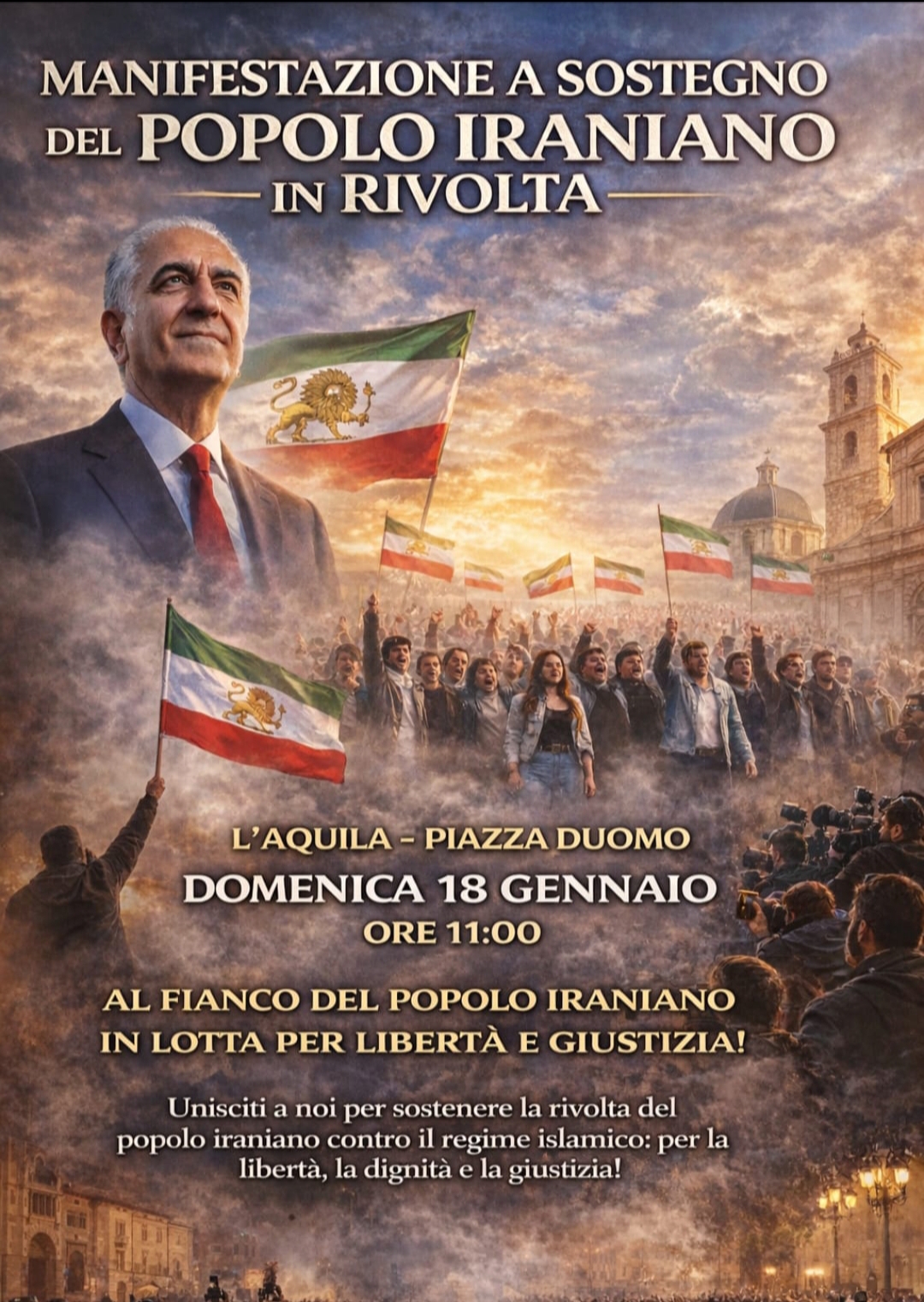 L’AQUILA: IN PIAZZA DUOMO MANIFESTAZIONE A SOSTEGNO DEL POPOLO IRANIANO