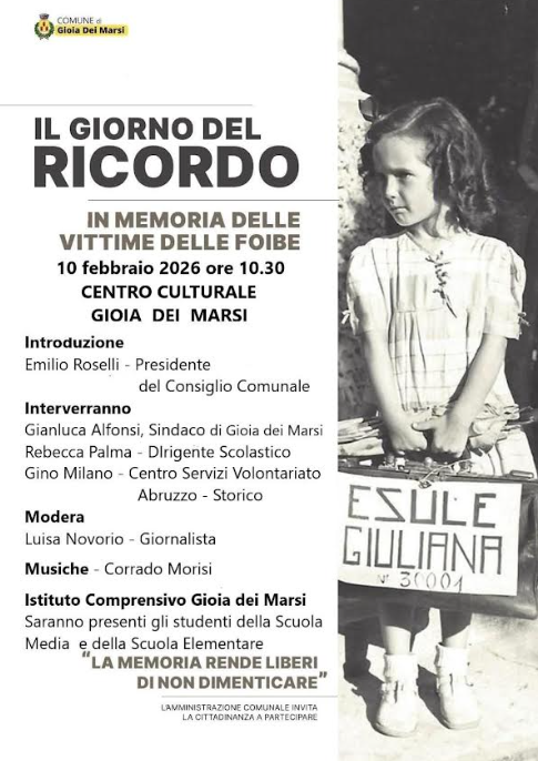 GIOIA DEI MARSI CELEBRA IL GIORNO DEL RICORDO, IL PROGRAMMA