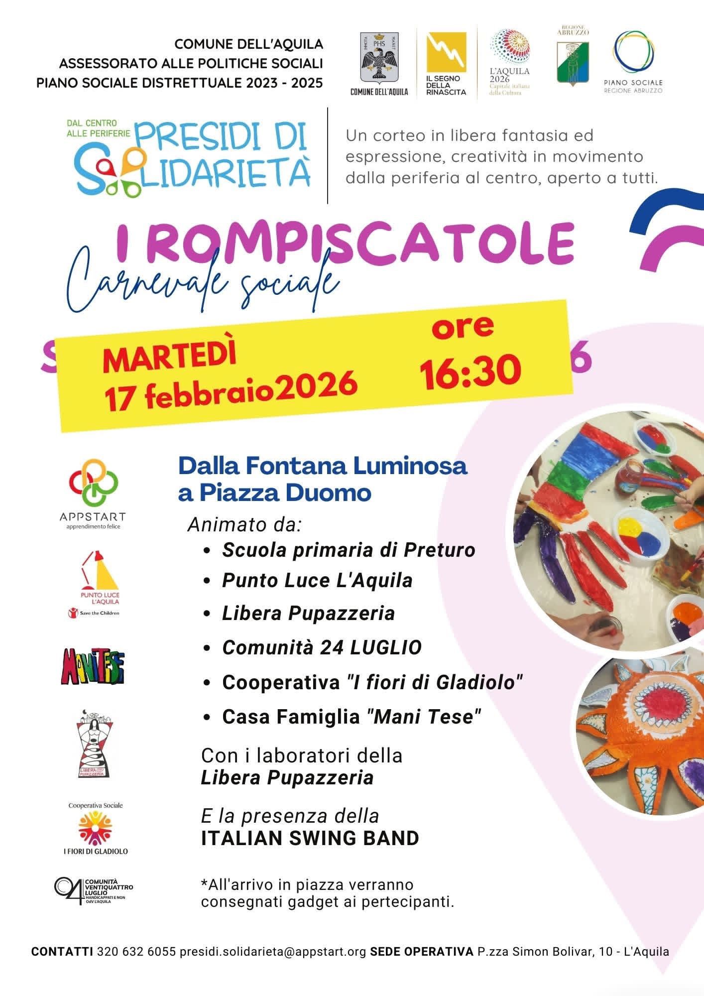 L’AQUILA: TUTTO PRONTO PER IL CARNEVALE SOCIALE