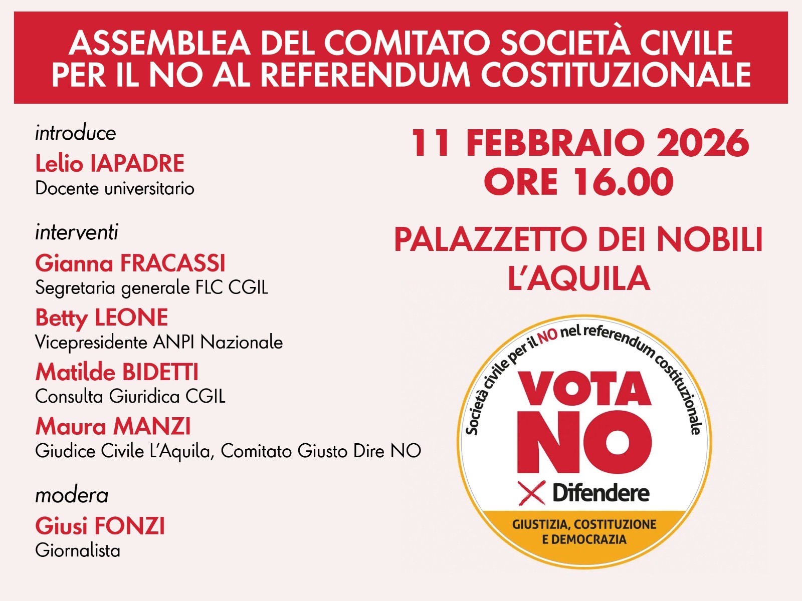 REFERENDUM GIUSTIZIA: ALL’AQUILA IL COMITATO SOCIETÀ CIVILE PER IL “NO”, PRESENTAZIONE L’11 FEBBRAIO