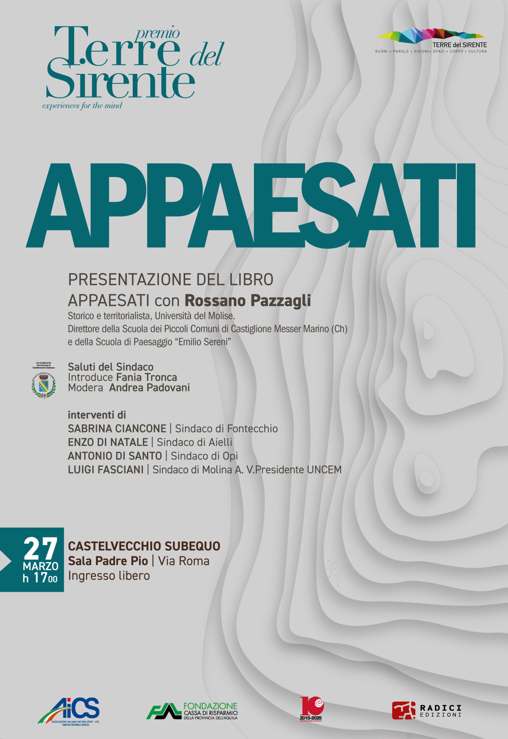 CASTELVECCHIO SUBEQUO: DOMANI PRESENTAZIONE DEL VOLUME “APPAESATI” E TAVOLA ROTONDA SU AREE RURALI