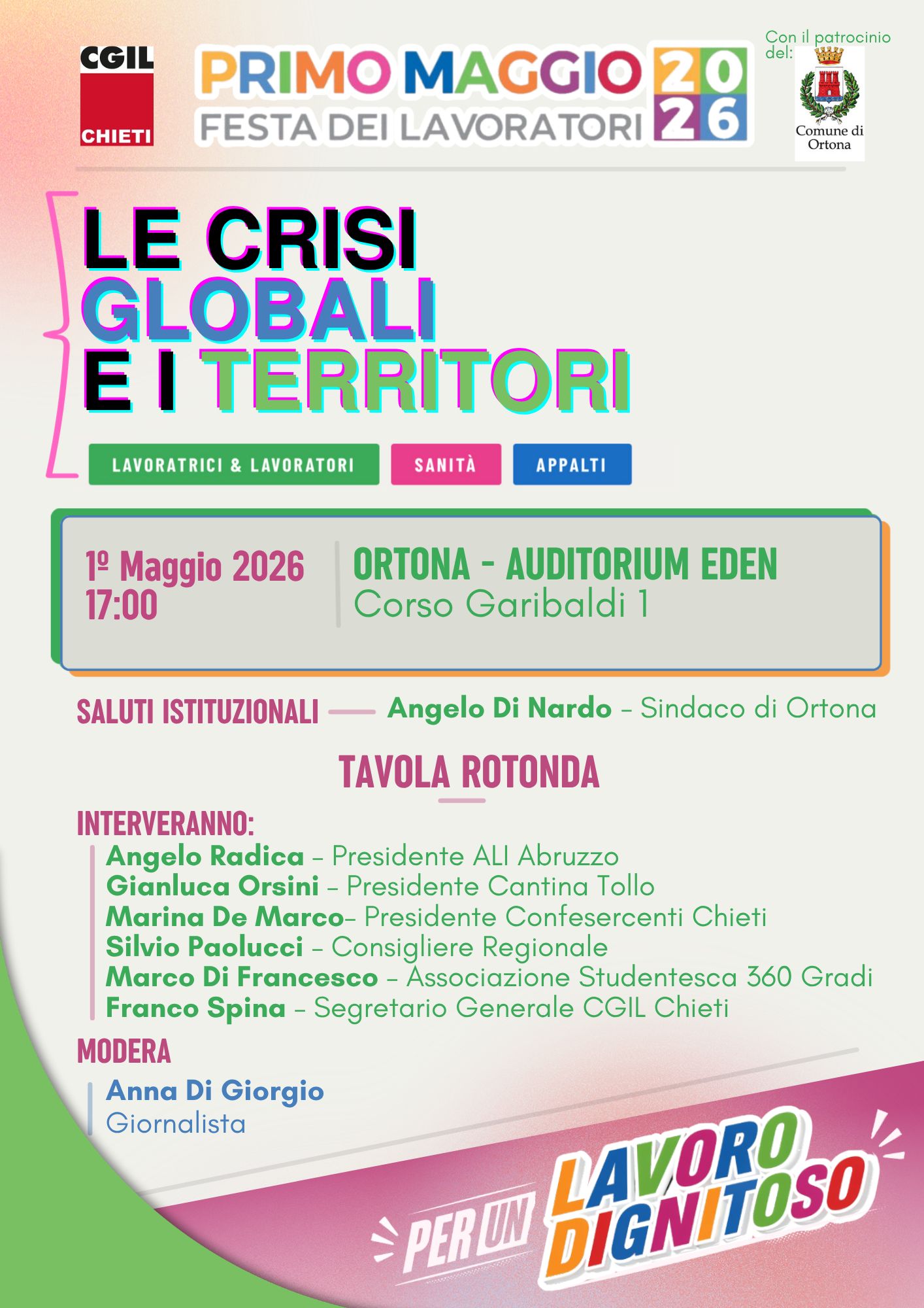ORTONA: IL PRIMO MAGGIO SI PARLA DI LAVORO, SANITA’ E APPALTI IN UN CONVEGNO DELLA CGIL