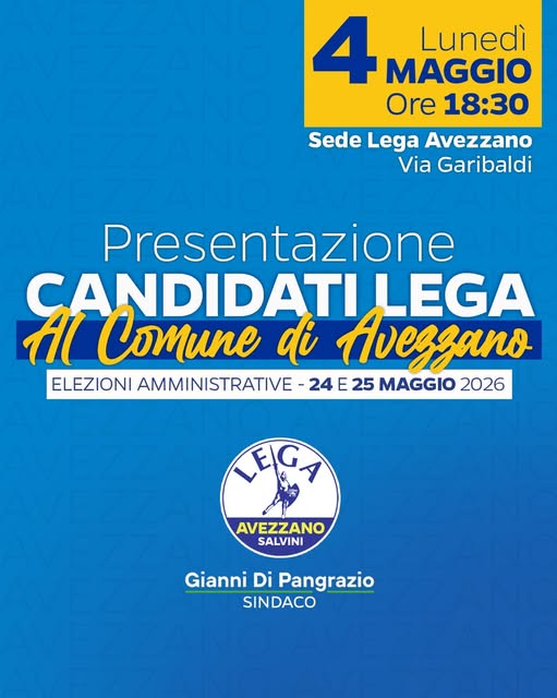 AVEZZANO: “LEGA PARTITO DEL TERRITORIO”, OGGI CONVEGNO E PRESENTAZIONE CANDIDATI COMUNALI