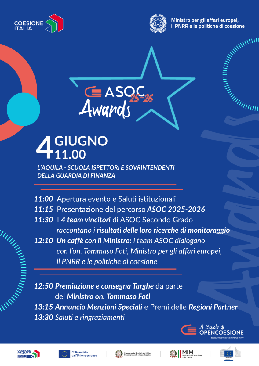 L’AQUILA: ALLA SCUOLA GUARDIA DI FINANZA GLI ASOC2526 AWARDS CON IL MINISTRO FOTI