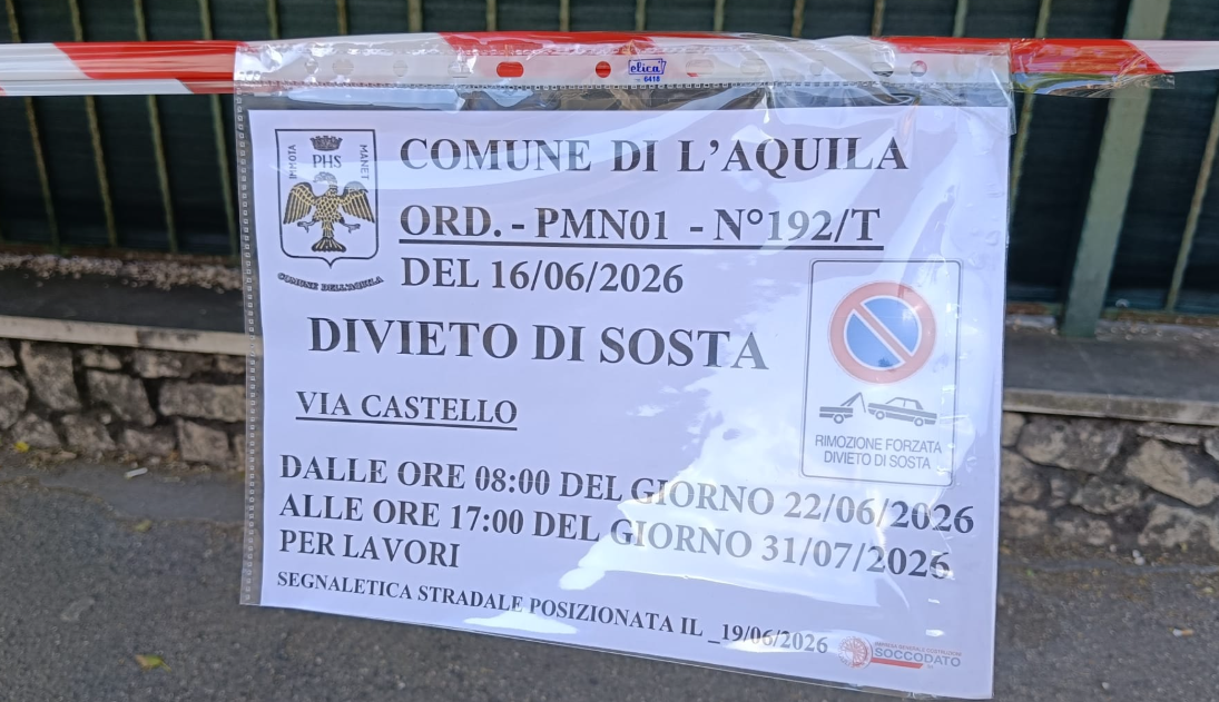 L’AQUILA: LAVORI VIA CASTELLO FINO A 31 LUGLIO, <BR>ESPLODE RABBIA COMMERCIANTI, “GIÀ POCHI PARCHEGGI”