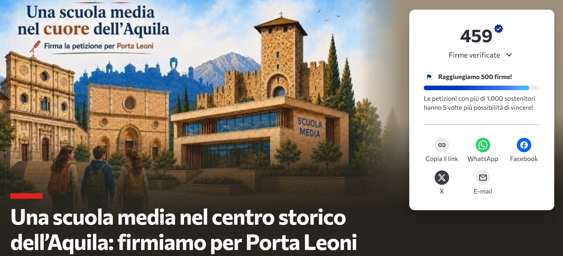 L’AQUILA: CIVICO 99, “ASSURDO E’ NON AVERE UNA SCUOLA NEL CENTRO STORICO”